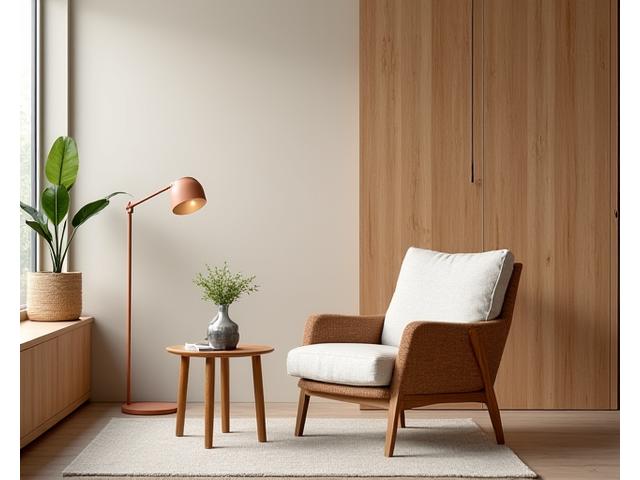 Interiørdetaljer laget av bambus og kork, viser naturlig tekstur.