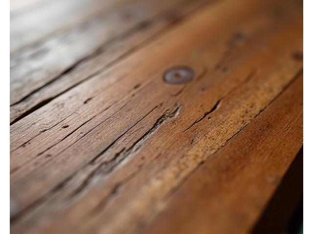 Nærstudie av resirkulert treverk med vakker struktur, brukt i møbler.