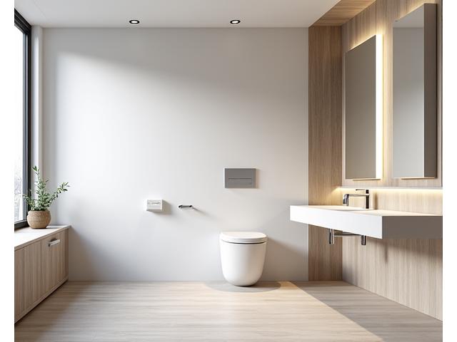 Baderom med IP-klassifisert belysning, speilbelysning og downlights