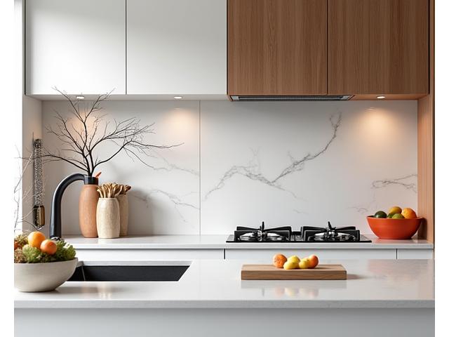 Stilfullt organisert og ryddet kjøkken i en bebodd bolig, klar for fotografering